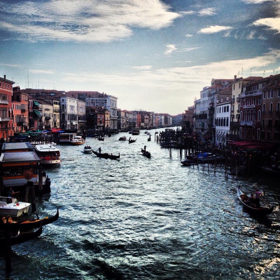 View of the Grand Canal from the Rialto Bridge in Venice, Italy