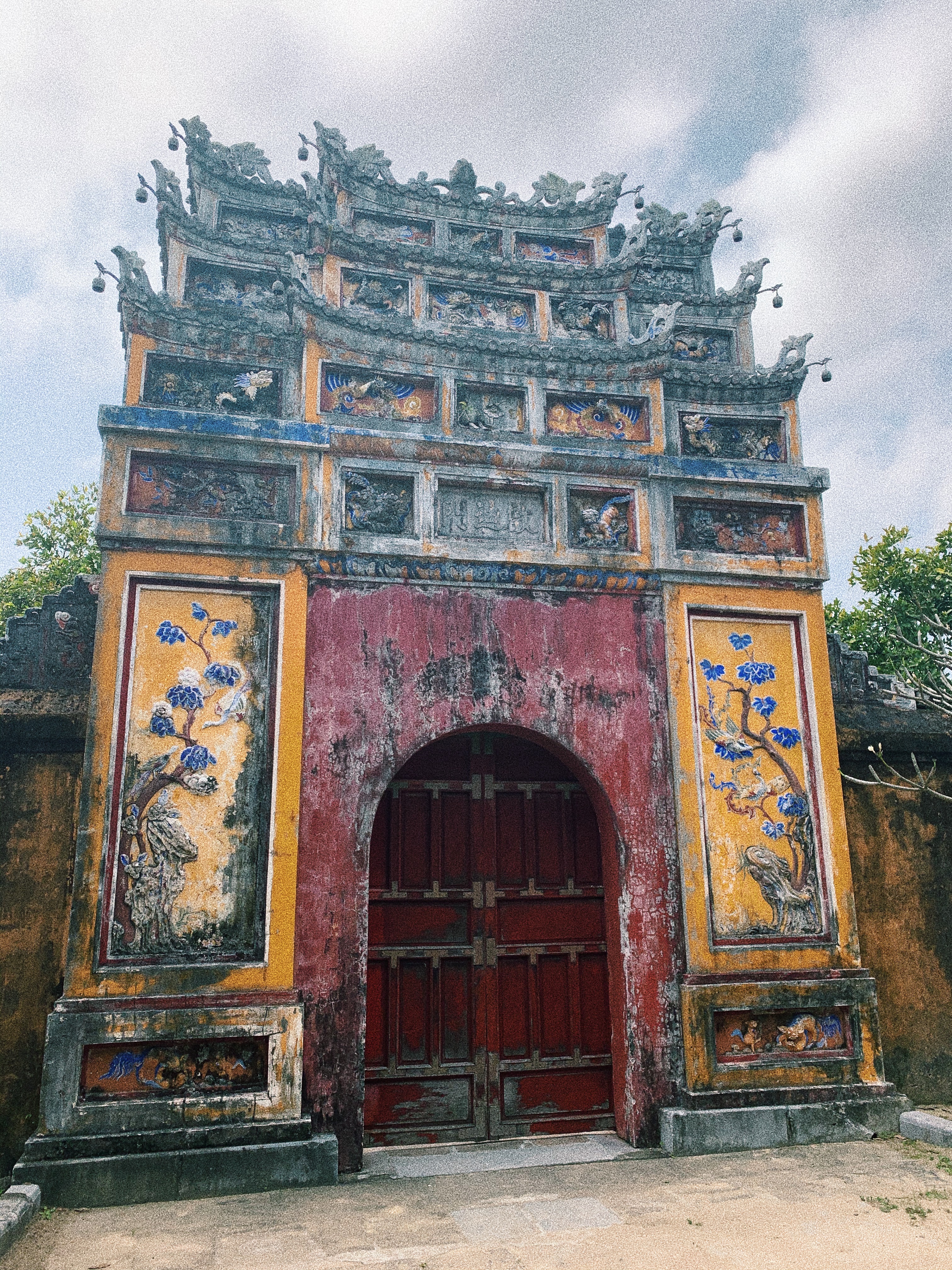 A painted gate at the Imperial City in Huế, Vietnam